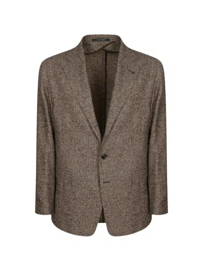 Tagliatore Basket-weave Single-breasted Blazer In Brown
