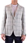 Tagliatore Beige Checkered Blazer With Tailored Fit In White
