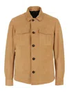 Tagliatore Beige Classic Collar Suede Jacket In Brown