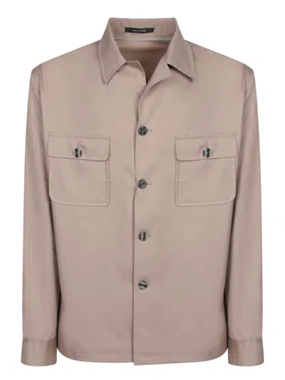 Tagliatore Taupe Cotton Overshirt In Beige