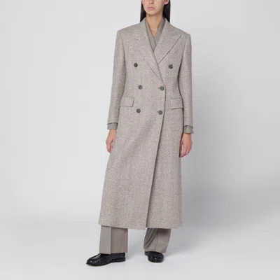 TAGLIATORE TAGLIATORE  BEIGE DOUBLE-BREASTED HERRINGBONE COAT