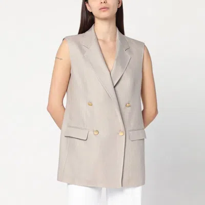 TAGLIATORE TAGLIATORE  BEIGE DOUBLE-BREASTED LINEN VEST