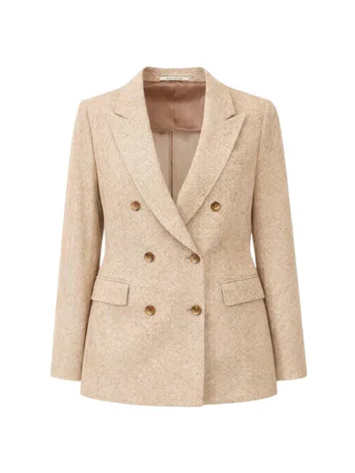 Tagliatore Beige Double Breasted Peak Lapels Blazer In Brown