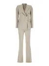 Tagliatore Beige Double-breasted Suit With Golden Buttons In Linen Woman In Beige