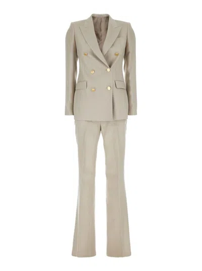 TAGLIATORE BEIGE DOUBLE-BREASTED SUIT WITH GOLDEN BUTTONS