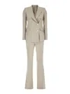 Tagliatore Beige Double-breasted Suit With Golden Buttons In Linen Woman In Neutrals