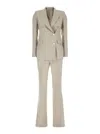 Tagliatore Beige Double-breasted Suit With Golden Buttons In Linen Woman In Beige