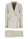 Tagliatore Beige Double-breasted Suit With Golden Buttons In Linen Woman In Beige