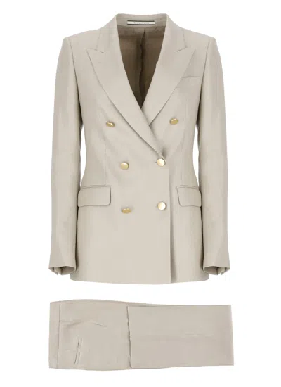 TAGLIATORE BEIGE DOUBLE-BREASTED SUIT WITH GOLDEN BUTTONS IN LINEN WOMAN