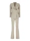 Tagliatore Beige Double-breasted Suit With Golden Buttons In Linen Woman In Cream