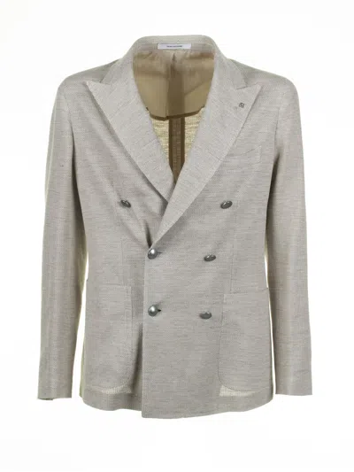Tagliatore Beige Double-breasted Jacket In Metallic