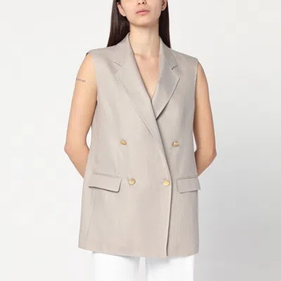 Tagliatore Beige Double-breasted Linen Vest In Brown