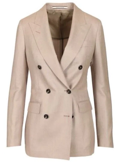 Tagliatore Beige Double-breasted Notched Lapel Jacket In Neutral