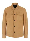 Tagliatore Beige Classic Collar Suede Jacket In Neutrals
