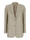 Tagliatore Beige Jacket With Pointed Lapels And Front Pockets In Multicolor