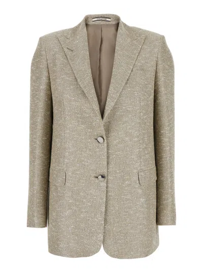 Tagliatore Beige Jacket With Pointed Lapels And Front Pockets In Lurex Tweed Of Viscose And Linen Bl