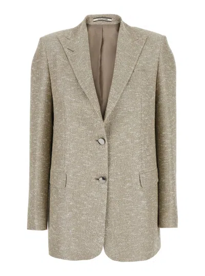 TAGLIATORE BEIGE JACKET WITH POINTED LAPELS AND FRONT POCKETS IN LUREX TWEED OF VISCOSE AND LINEN BLEND WOMAN