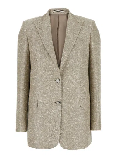 TAGLIATORE BEIGE JACKET WITH POINTED LAPELS AND FRONT POCKETS IN LUREX TWEED OF VISCOSE AND LINEN BLEND WOMAN