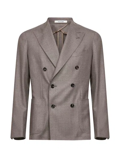 Tagliatore Beige Jacquard Wool Montecarlo Double-breasted Blazer In Multi