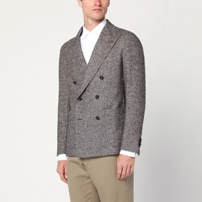 Tagliatore Beige Patterned Double-breasted Jacket In Gray