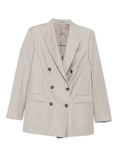 TAGLIATORE BEIGE PINSTRIPE TAILORED DRESS