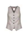 Tagliatore Beige Pinstripe Virgin Wool Giselle Vest In Gray