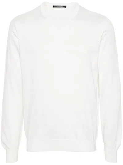 Tagliatore Beige Silk-cotton Blend Sweater With Crew Neckline In White