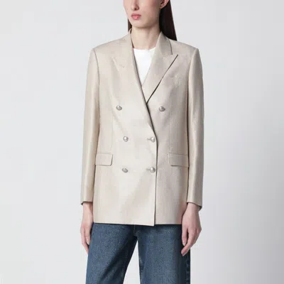 Tagliatore Double Breasted Metallic Blazer Notch Lapels In Gray