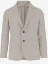Tagliatore Linen Blend Single-breasted Jacket With Houndstooth Pattern In Neutral