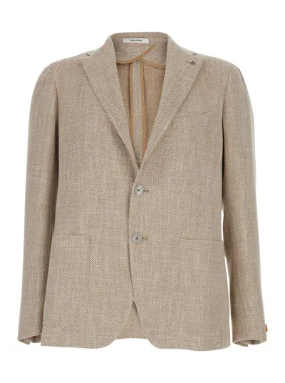 Tagliatore Beige Single-breasted Jacket With Notched Revers In Wool Blend Man In Neutral