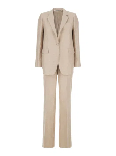 Tagliatore Beige Single-breasted Suit With Notched Revers In Cotton Woman In Brown