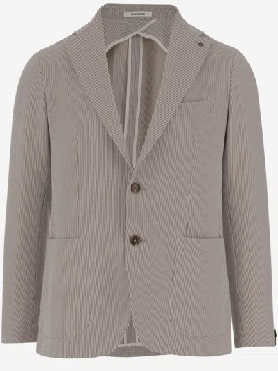 Tagliatore Beige Stretch Cotton Blazer In Gray