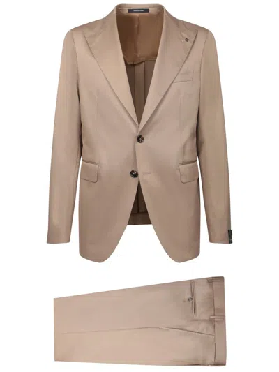 Tagliatore Beige Tailored Suit With Classic Notch Lapel In Neutrals