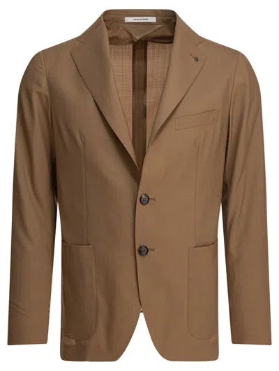 Tagliatore Beige Two-button Jacket With Notch Lapels In Brown