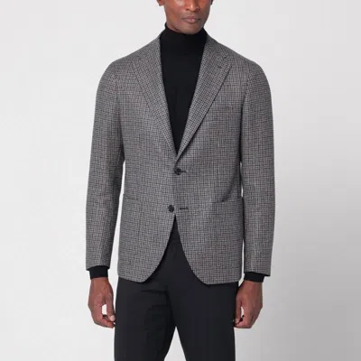 Tagliatore Beige/grey Houndstooth Double-breasted Jacket In Gray