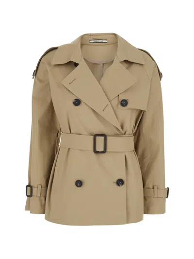 Tagliatore Belted Double-breasted Coat In Nude