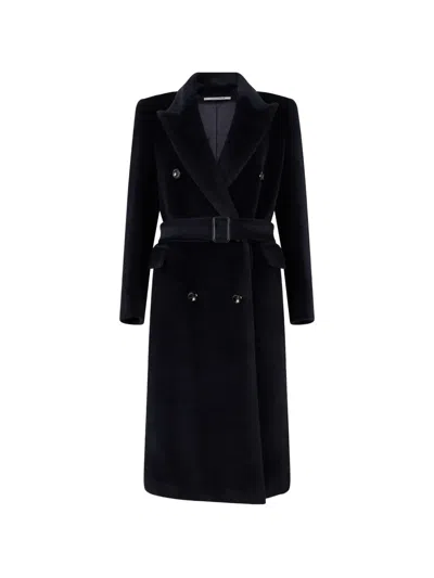 Tagliatore Belted Double-breasted Coat In Black
