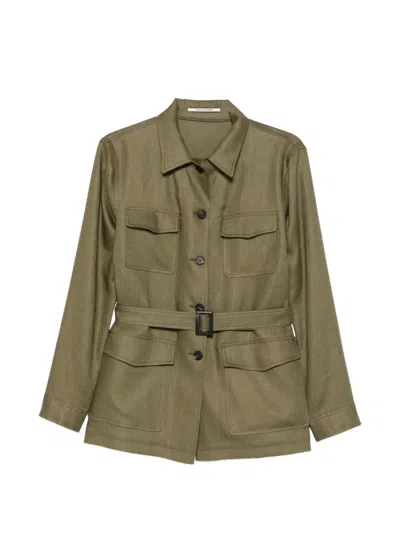 Tagliatore Lauren Blazer Belted Waist Collared Neck In Green