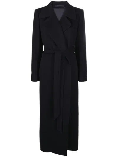 Tagliatore Belted Long Coat In Black