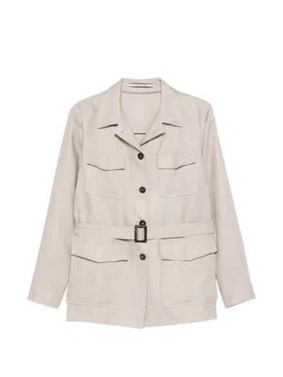 Tagliatore Belted Pocket Jacket In White