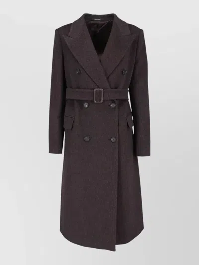 Tagliatore Belted Waist Double Breasted Coat Notch Lapels In Brown