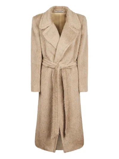 Tagliatore Belted-waist Notched-lapel Coat In Neutral