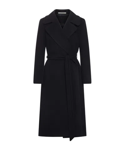 Tagliatore Belted Wool Coat In Black