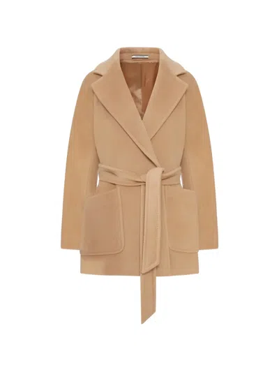 Tagliatore Belted Wool Coat In Nude