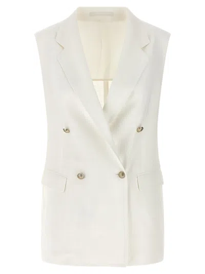 Tagliatore Bernice Double Breasted Vest Notch Lapels In White