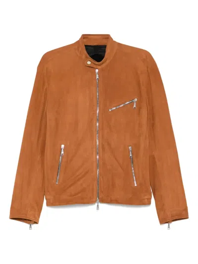 Tagliatore Long Sleeve Leather Jacket In Orange