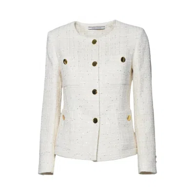 Tagliatore Beverly Crew Neck Jacket In Cream Cotton Tweed In White