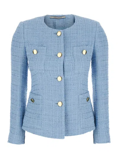 Tagliatore 'beverly' Light-blue Jacket With Metal Buttons In Cotton Tweed Woman