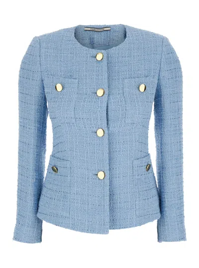 TAGLIATORE BEVERLY LIGHT-BLUE JACKET WITH METAL BUTTONS IN COTTON TWEED WOMAN