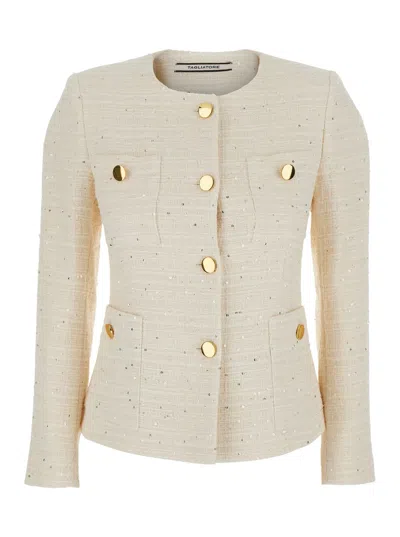 Tagliatore Beverly White Jacket With Metal Buttons In Cotton Tweed Woman